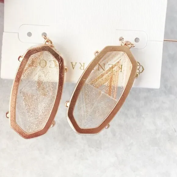 NWOT Kendra Scott Esme Rose Gold Drop Earrings In Gold Dusted Glass